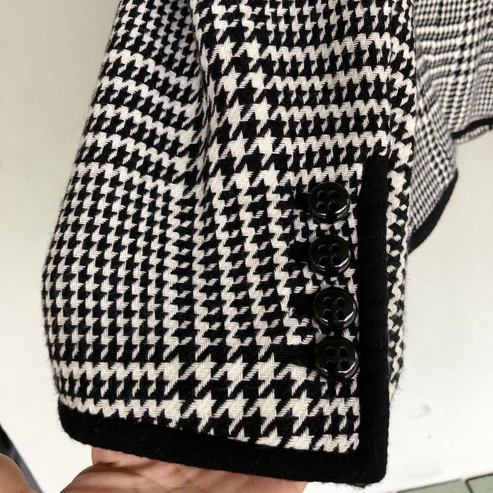 Talbots Blazer Houndstooth Blazer 12 Black White Wool Blend Jacket Preppy Career - Picture 9 of 10
